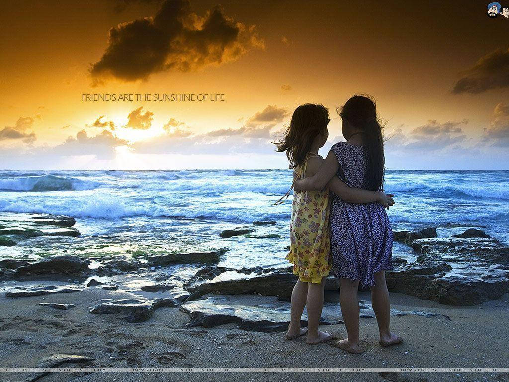 Friendship Of Girls On The Beach Wallpaper