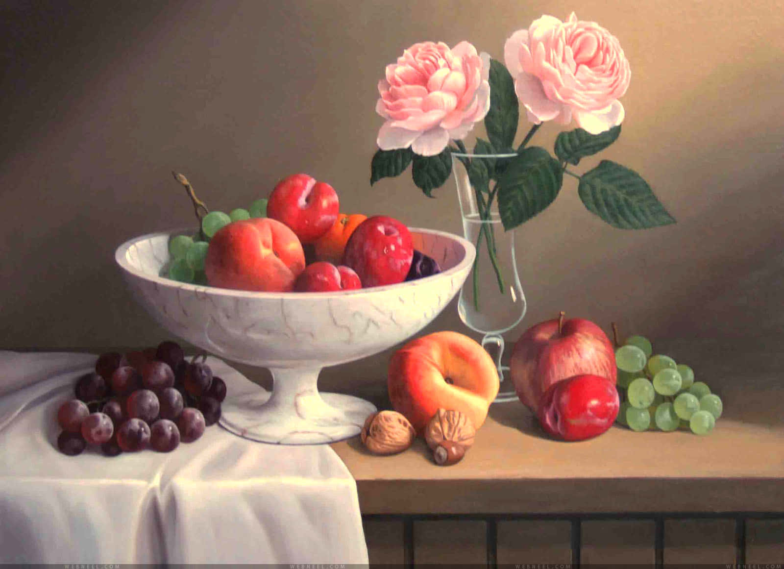 Fruit Bowl Flower Still Life Wallpaper