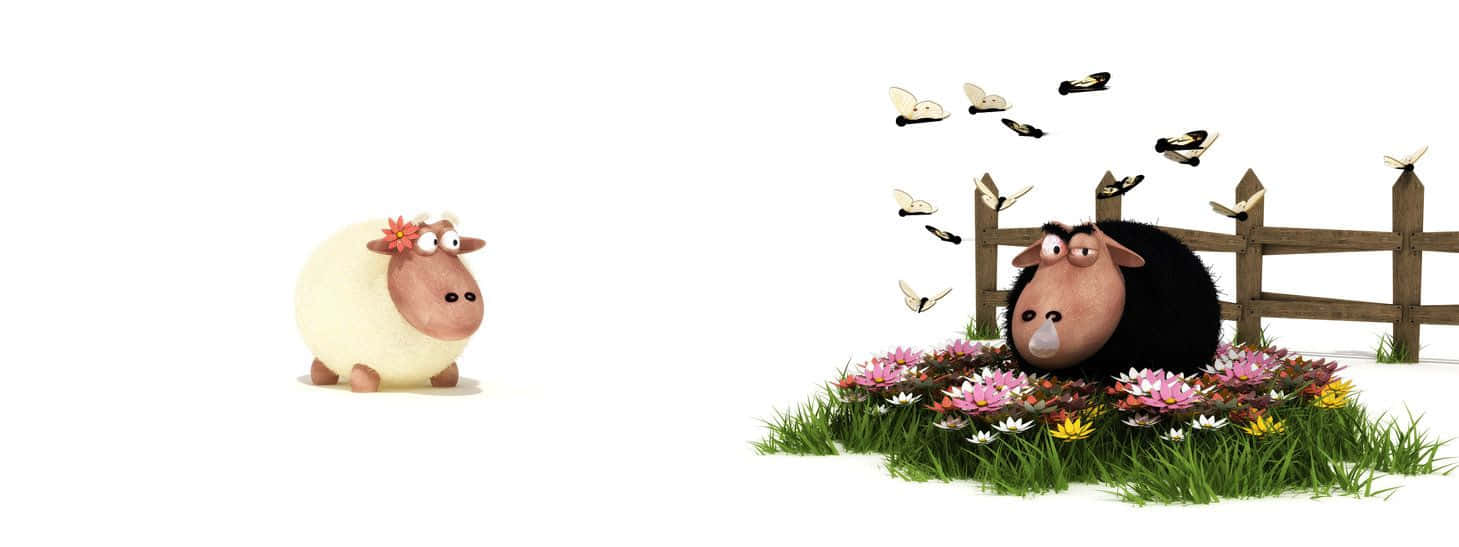 Funny Sheep Spring Dual Screen Wallpaper