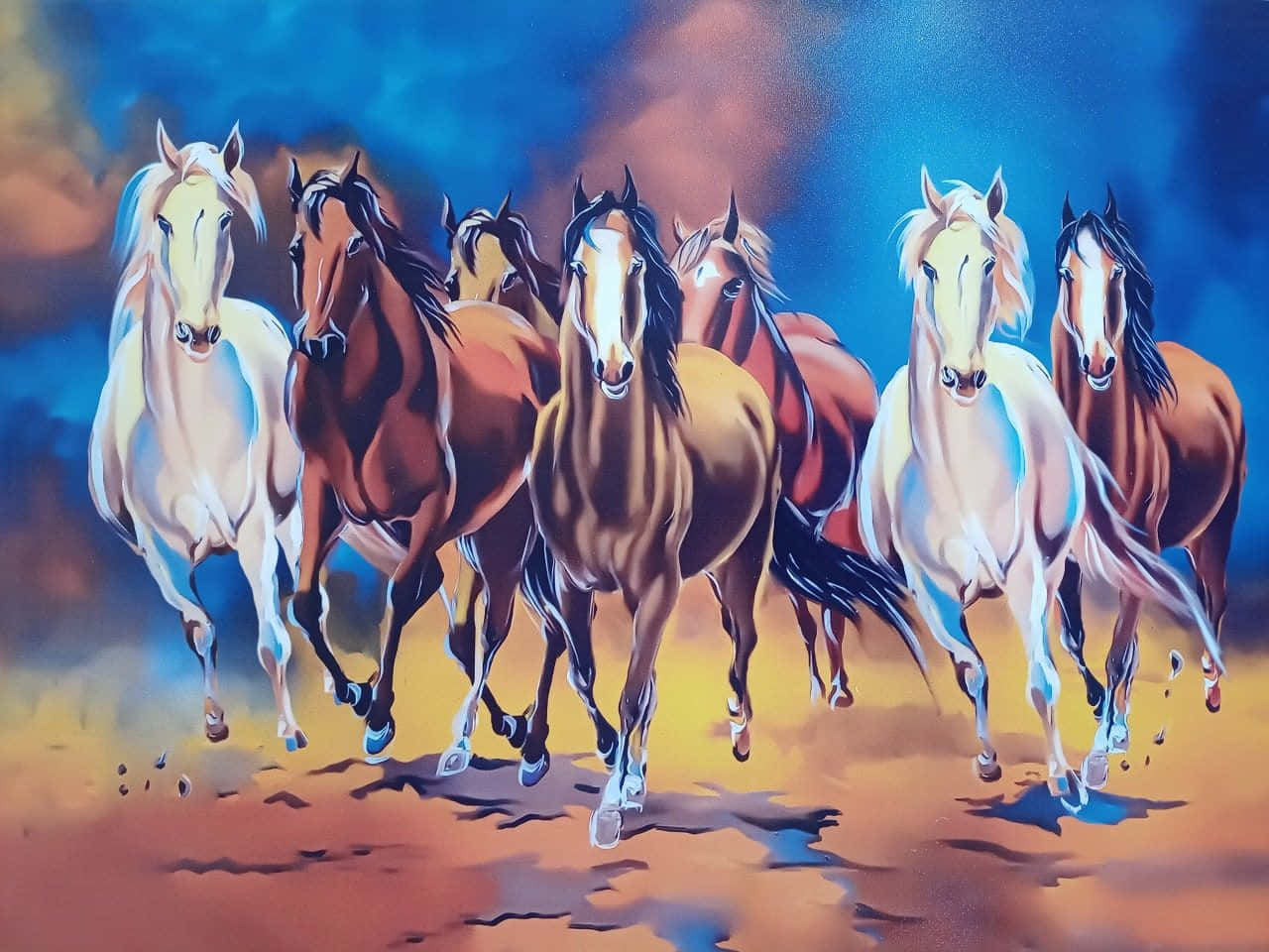 Galloping Seven Horses Artwork Wallpaper