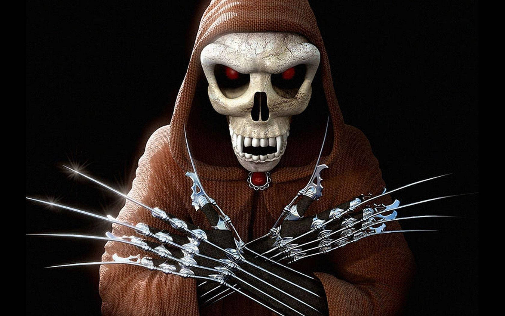 Gangster Skeleton In Brown Hood Wallpaper