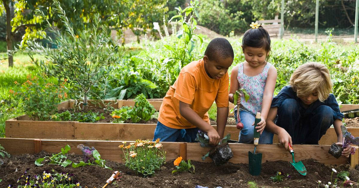 Gardening Kids Planting Flowers Wallpaper