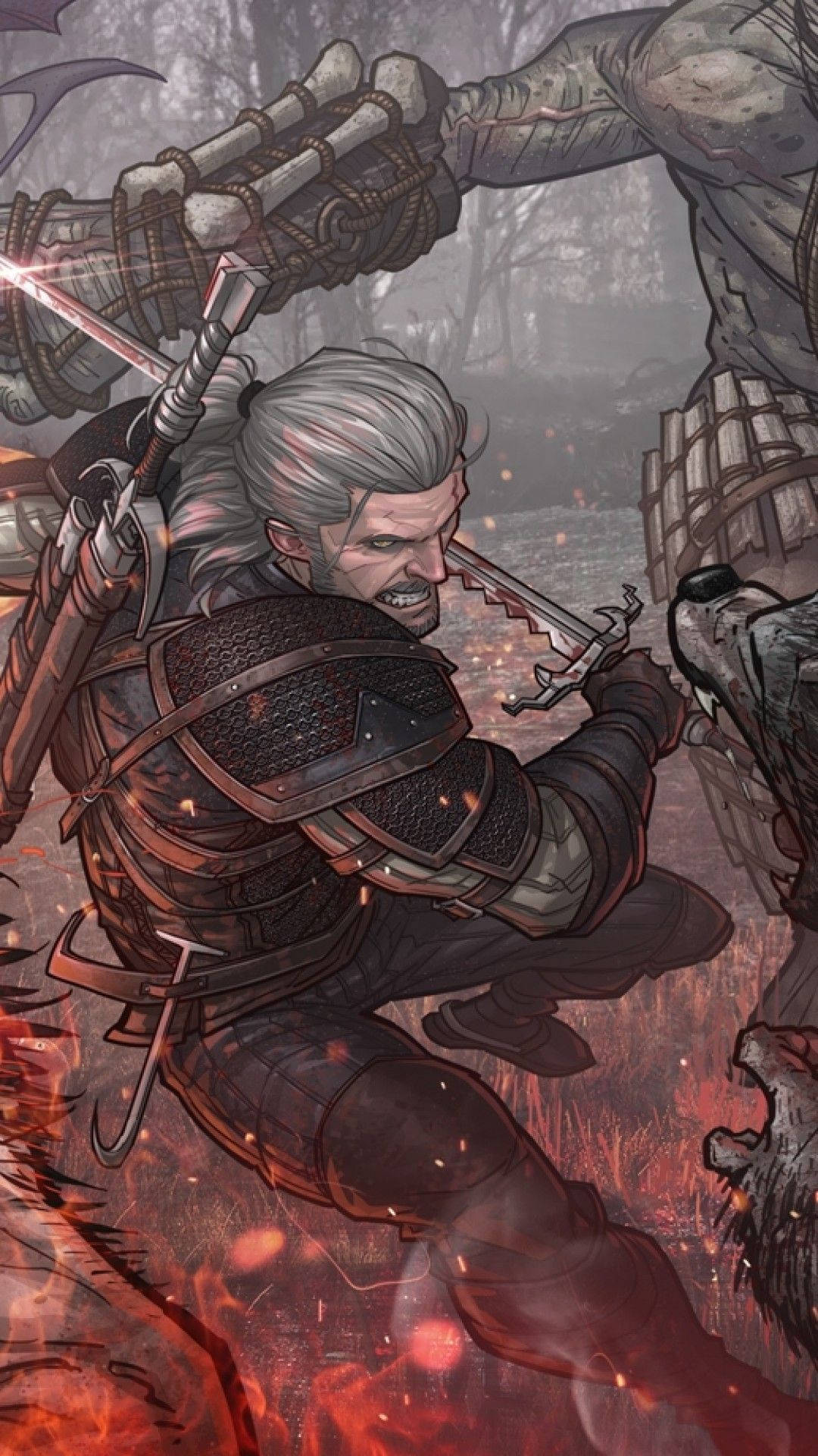 Geralt Vs Werewolves In Witcher 3 Iphone Wallpaper