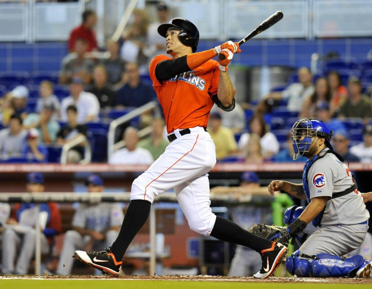 Giancarlo Stanton In Orange Uniform Wallpaper