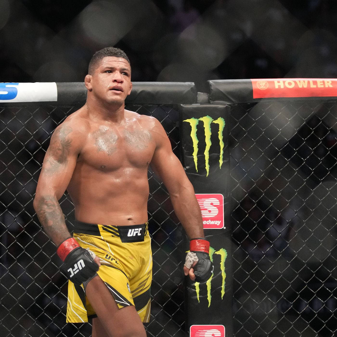 Gilbert Burns Wearing Yellow Fight Shorts Wallpaper