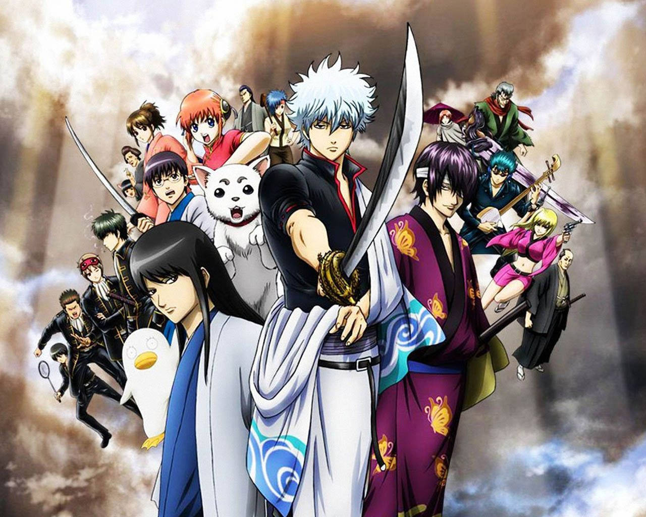 Gintama Gintoki With Squad Behind Wallpaper