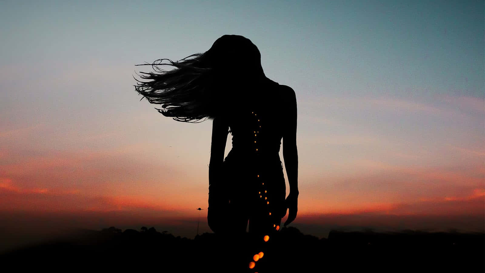 Girl Aesthetic Silhouette Shadow Sunset Desktop Wallpaper