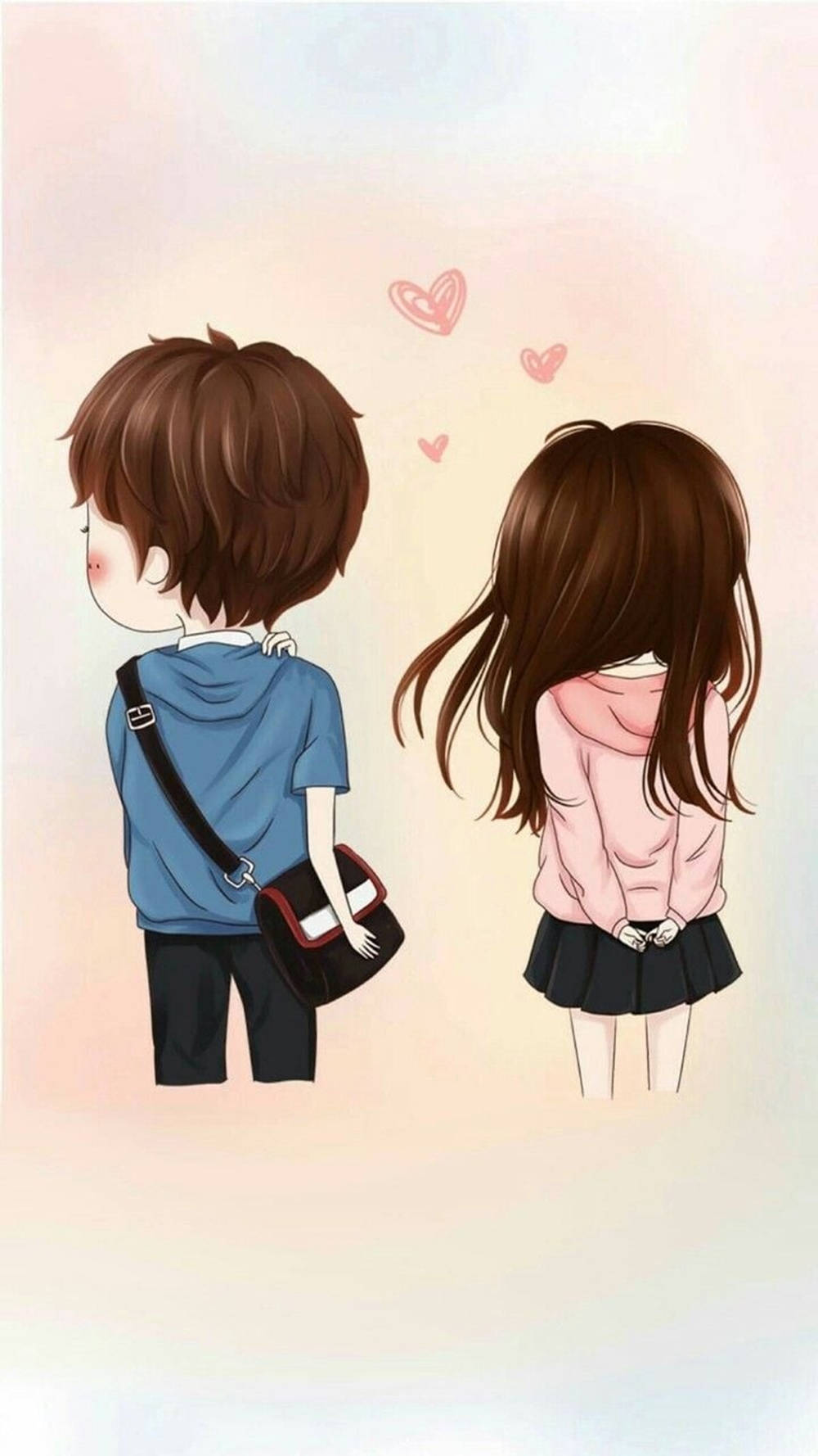 Girl And A Cute Boy Cartoon Wallpaper