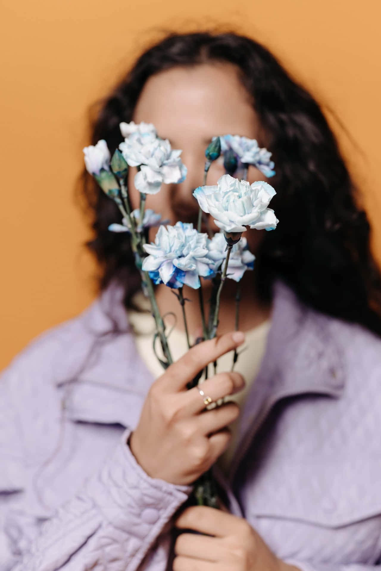 Girl With Light Blue Flowers Phone Wallpaper