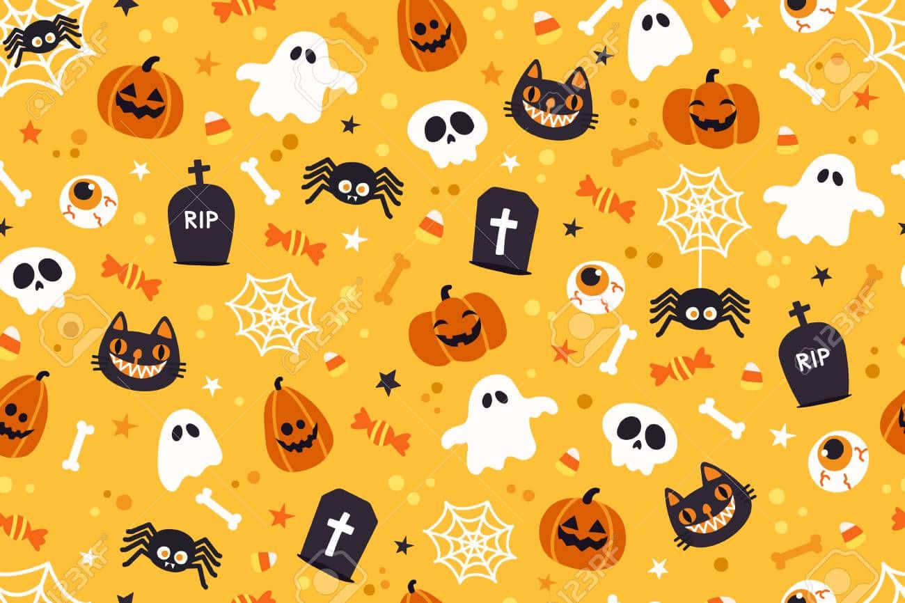 Girly Halloween Cute Icons Orange Wallpaper