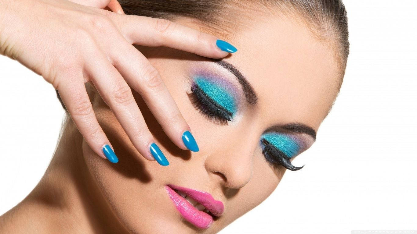 Glam Blue Makeup Look Wallpaper