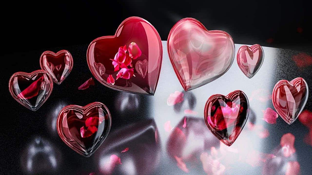 Gleaming Hearts Reflection Wallpaper