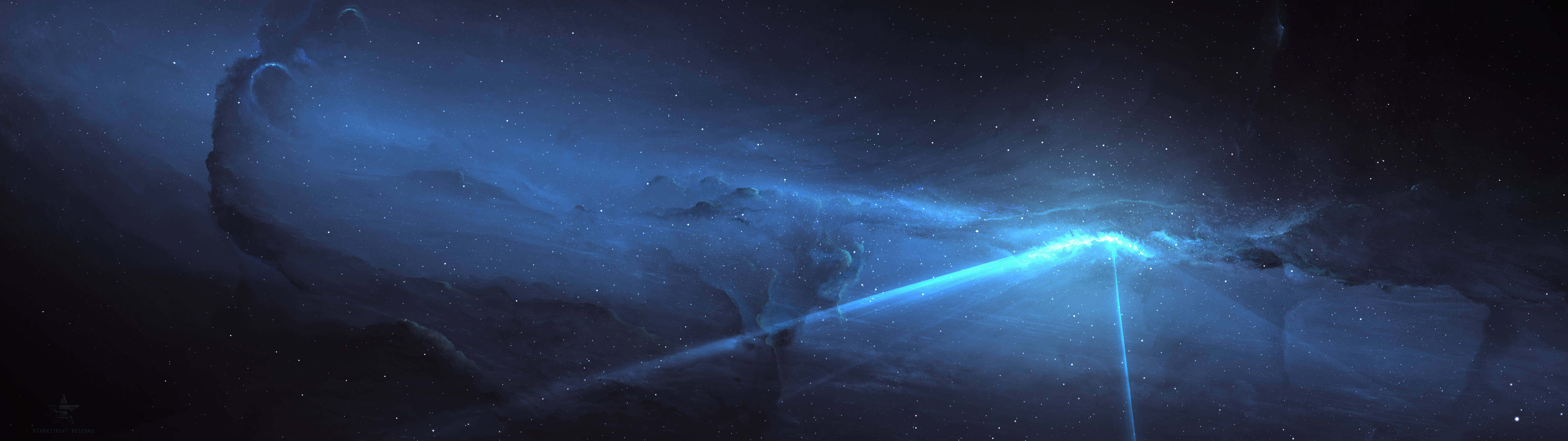 Glowing Blue Light Ultra Hd Dual Monitor Wallpaper