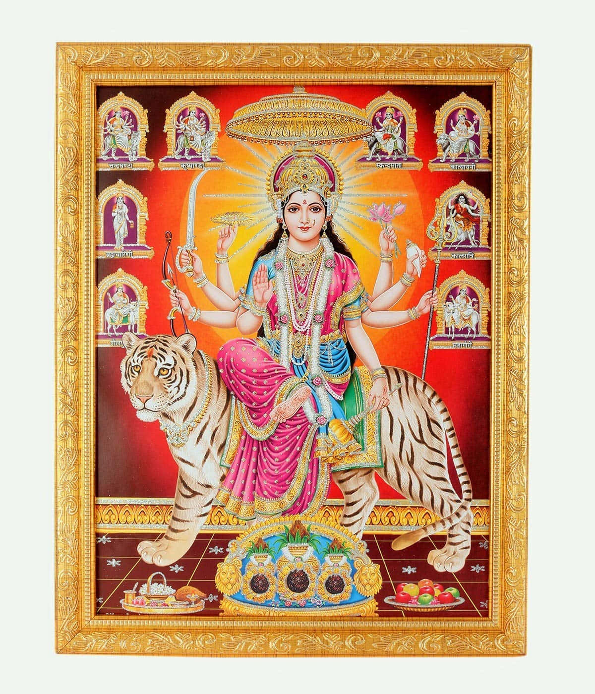 Goddess Durgaon Tigerwith Ashtadhatu Frame Wallpaper