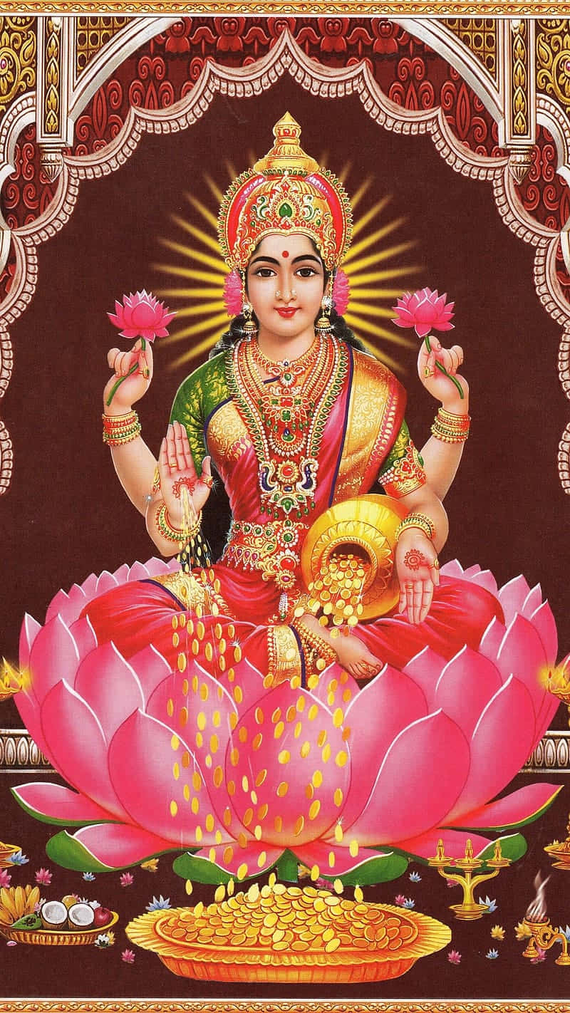 Goddess_ Mahalakshmi_ Seated_on_ Lotus Wallpaper