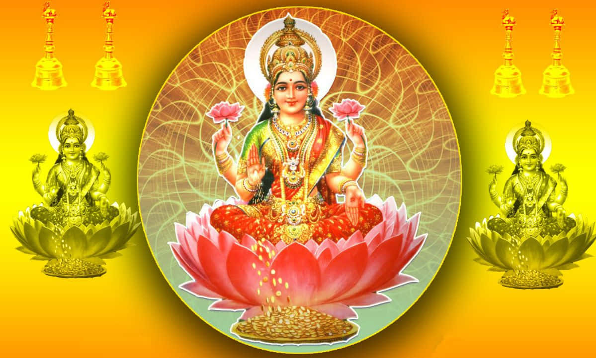 Goddess Mahalakshmion Lotus Wallpaper