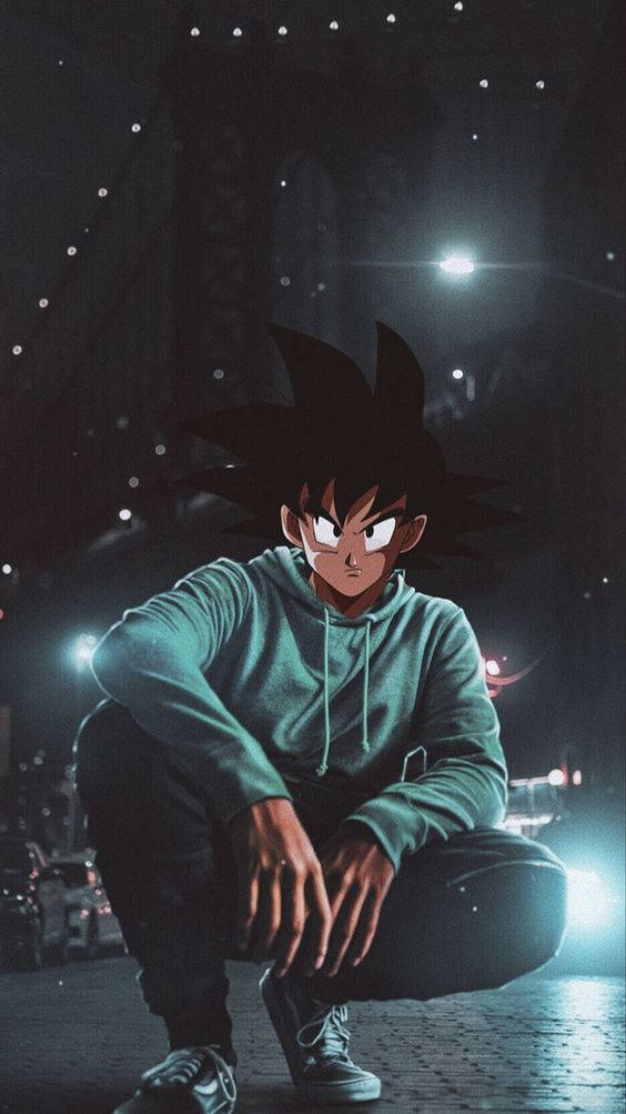 Goku Swag Crouching In The Street Wallpaper