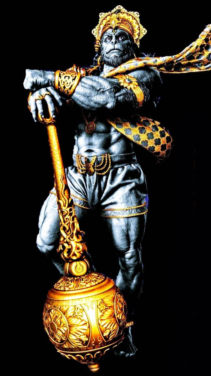 Gold Blue Jai Hanuman Art Wallpaper