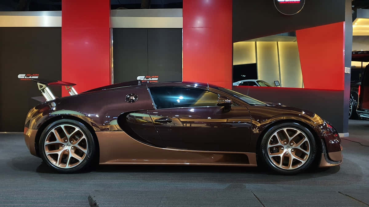 Gold Bugatti Veyron Car Red Walls Wallpaper