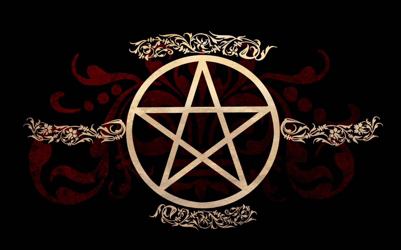 Golden Floral Pentagram Wallpaper