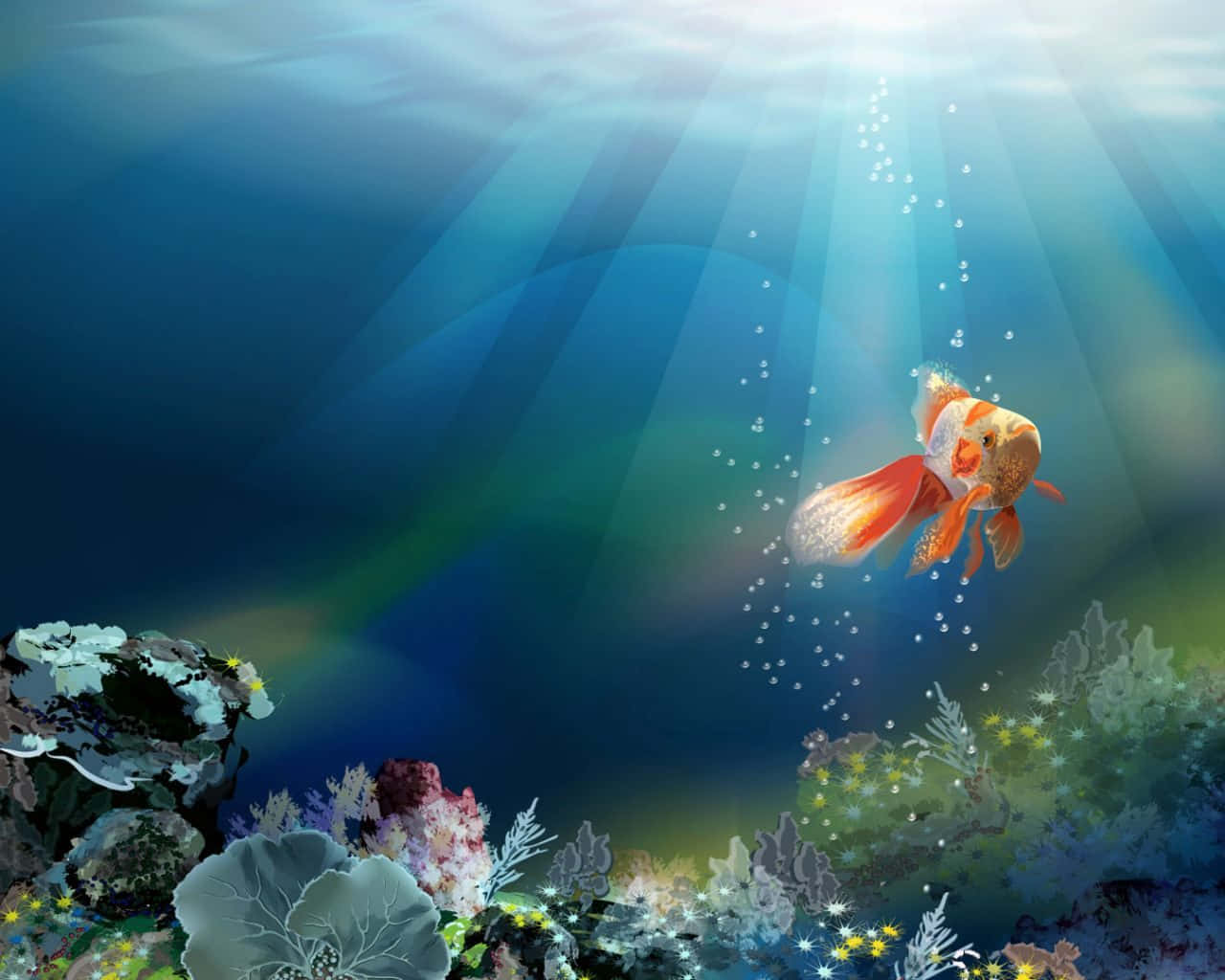 Goldfish With Coral Plants Fondos De Pantalla Wallpaper