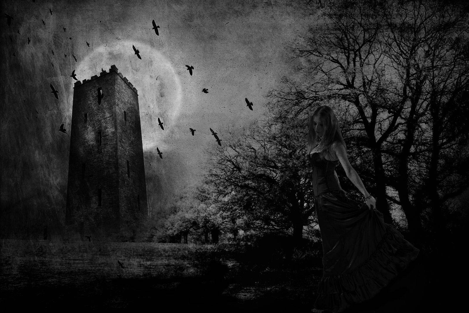 Gothic Girl In Dark Forest Wallpaper