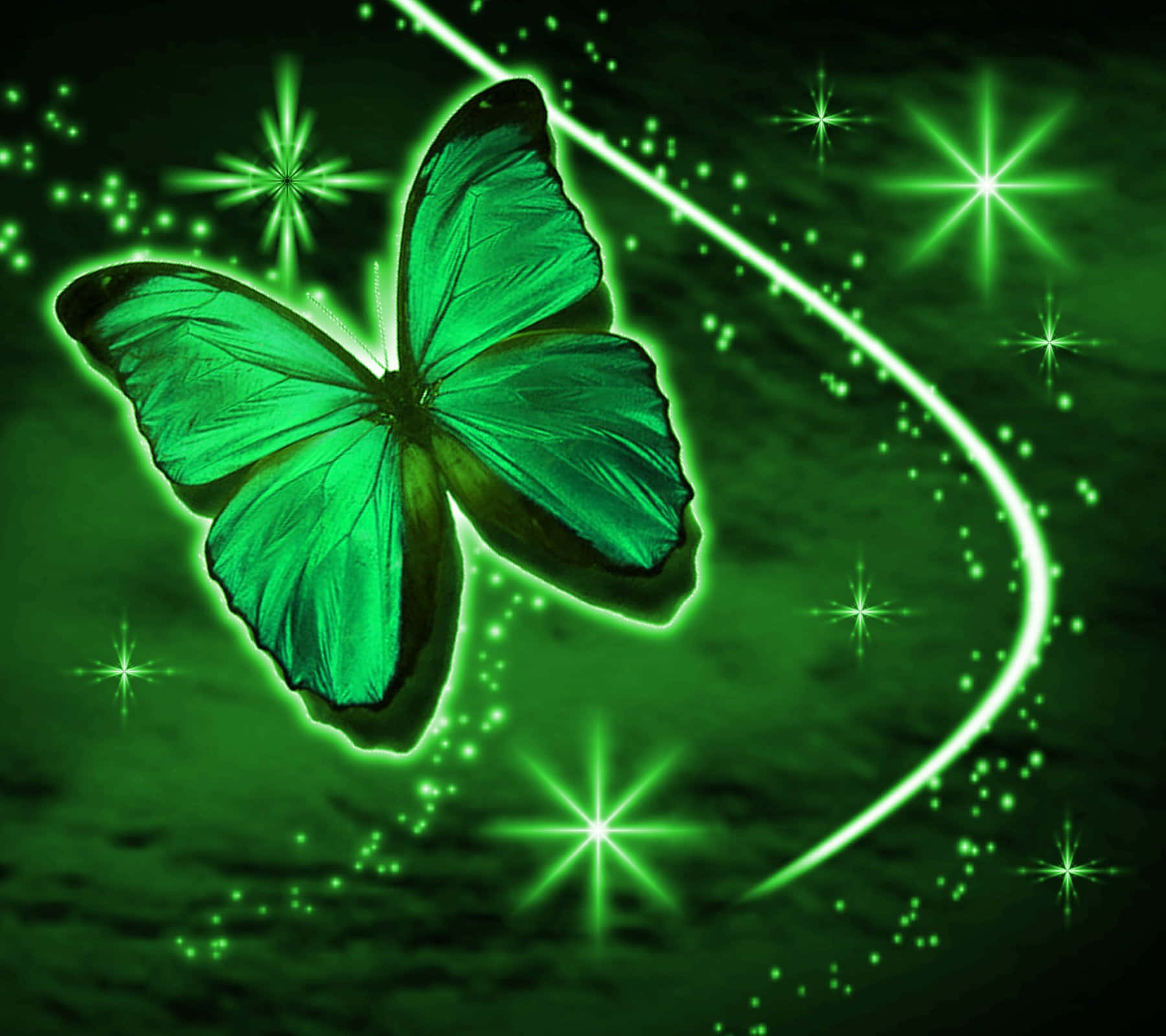 Green Butterfly Sparkling Wallpaper