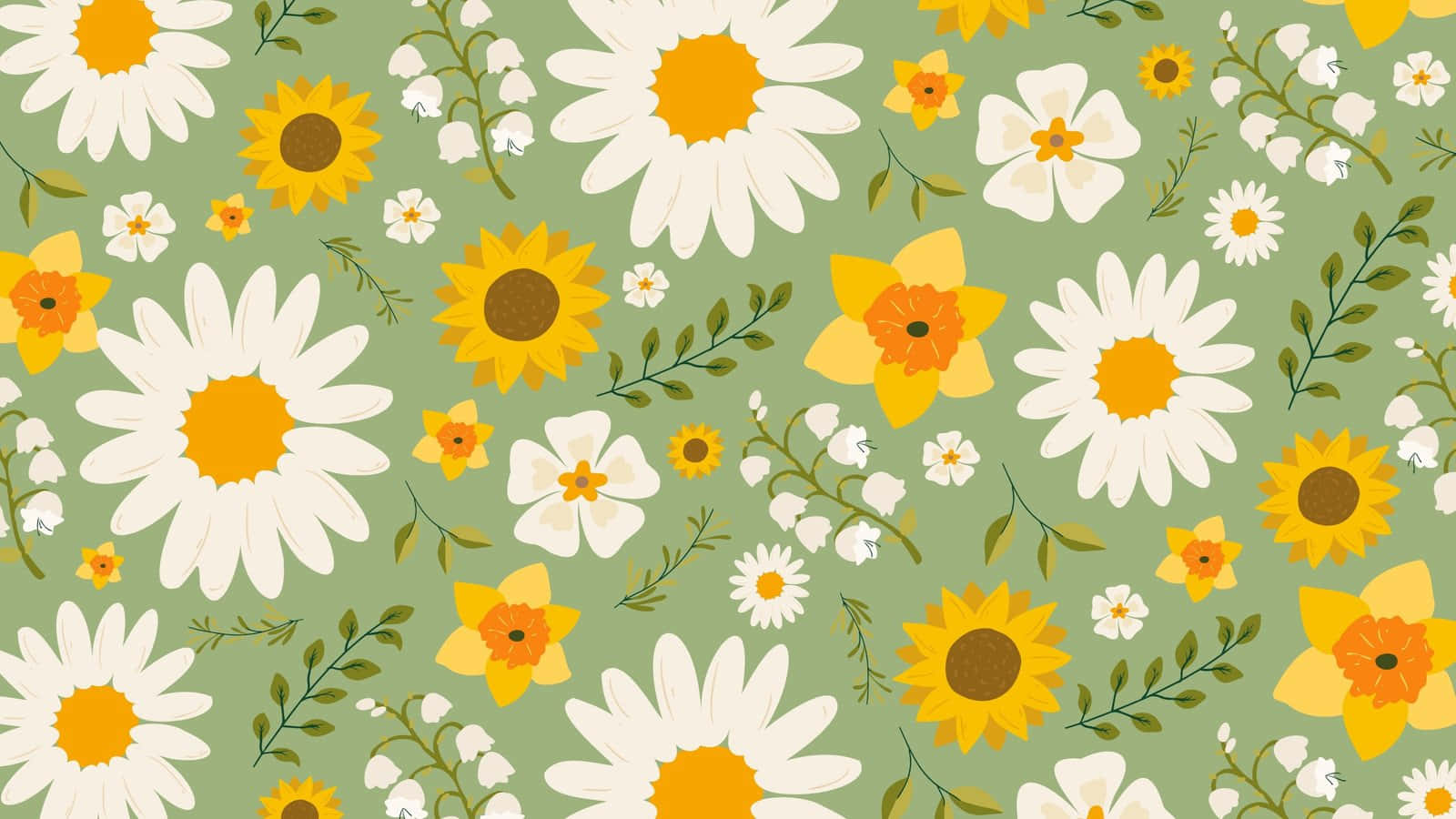 Green Daisy Aesthetic Computer Wallpaper