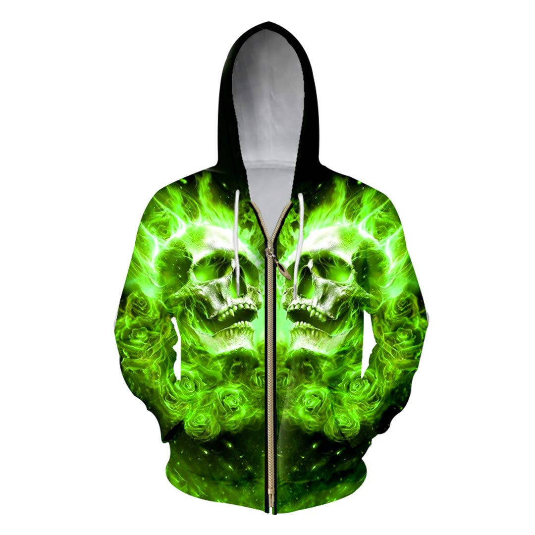 Green Fire Skull Hoodie Jacket Wallpaper