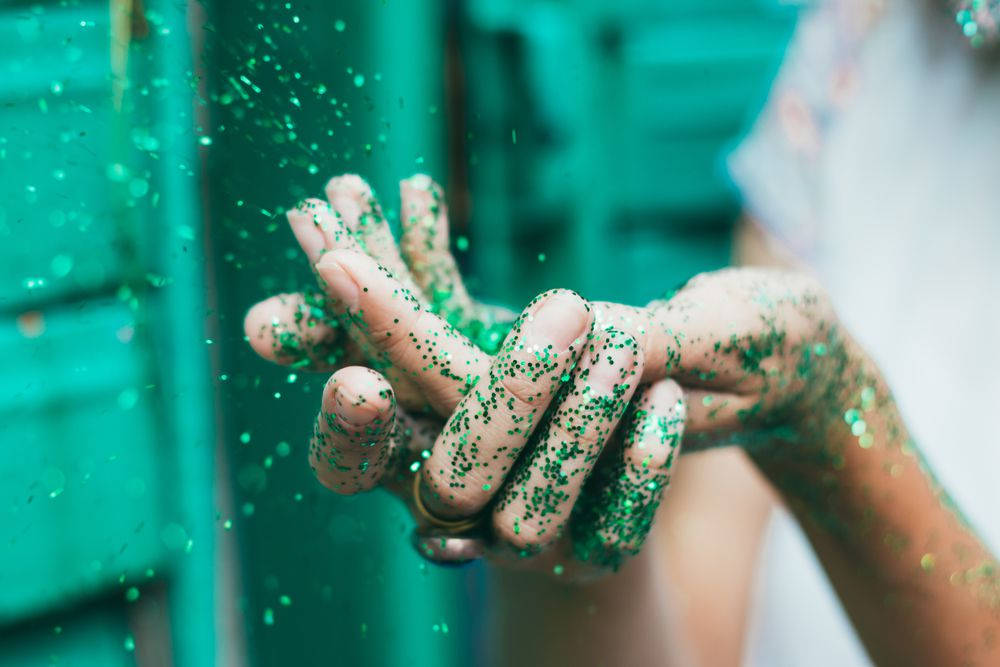 Green Glitters On Hand Wallpaper