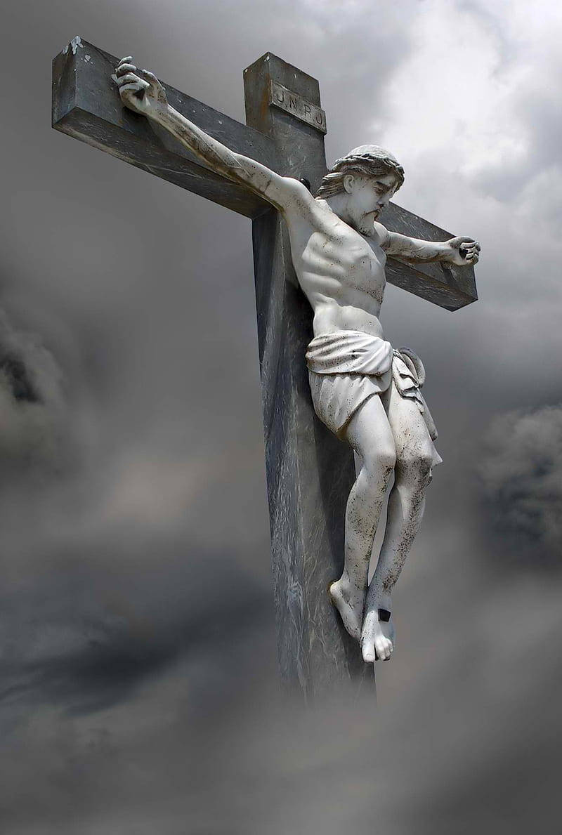 Grey Cross Statue Jesus Phone Wallpaper