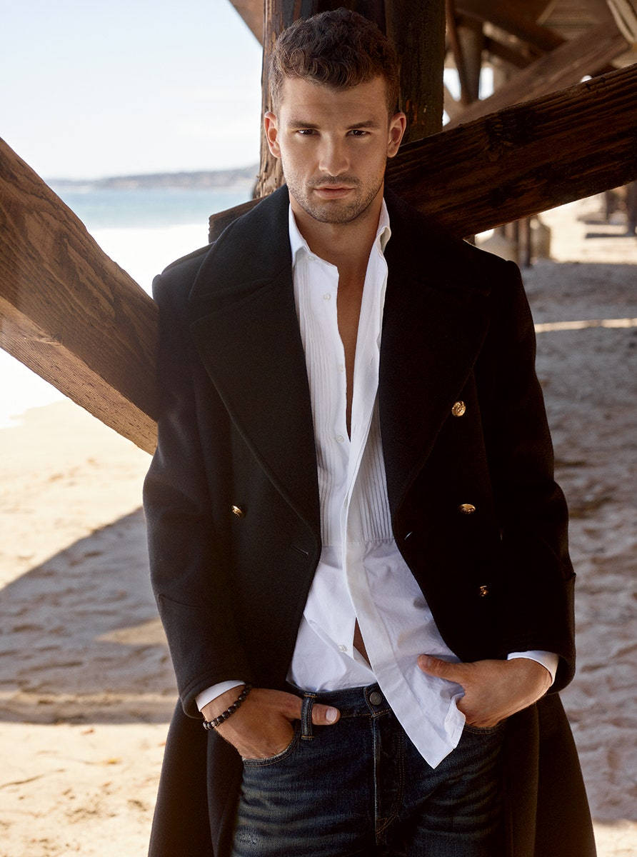 Grigor Dimitrov Posing In Black Coat Wallpaper