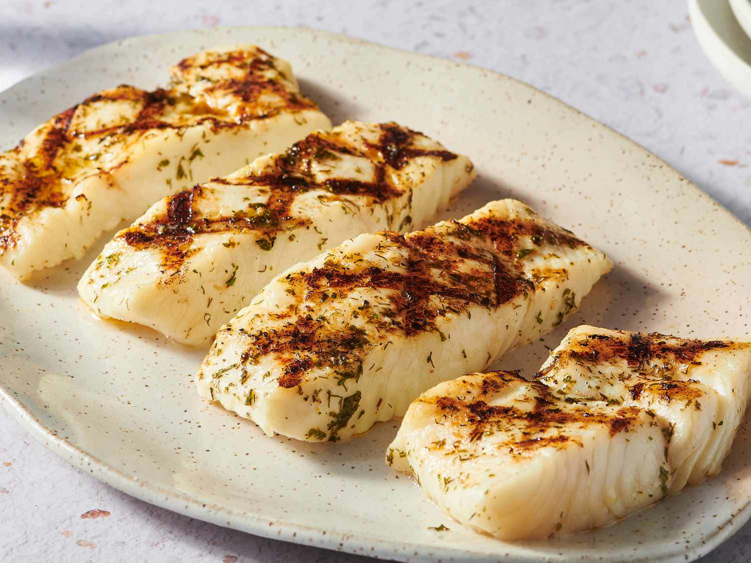 Grilled Halibut Steaks Plate Wallpaper