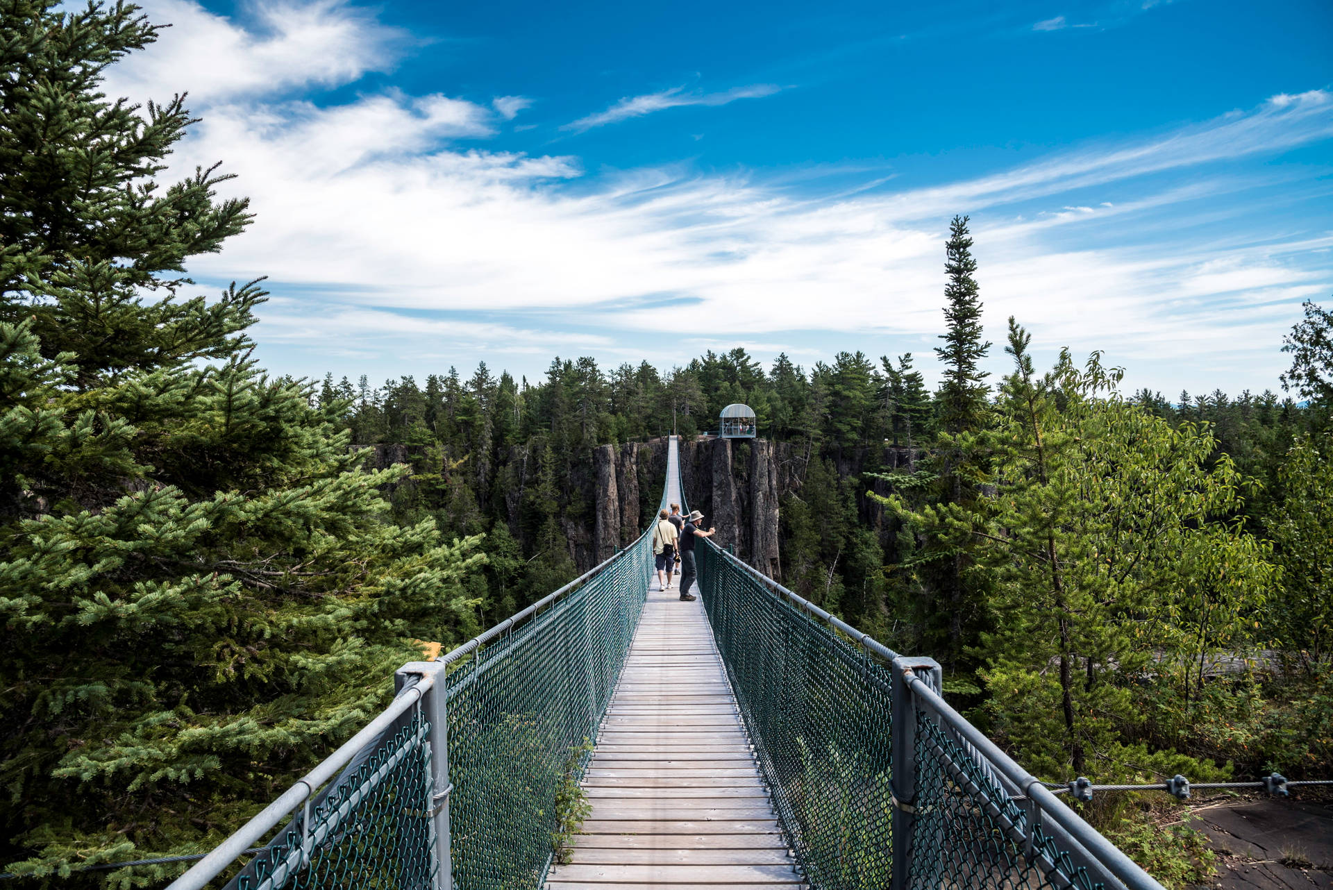 Group Of People On A Hanging Bridge Wallpaper