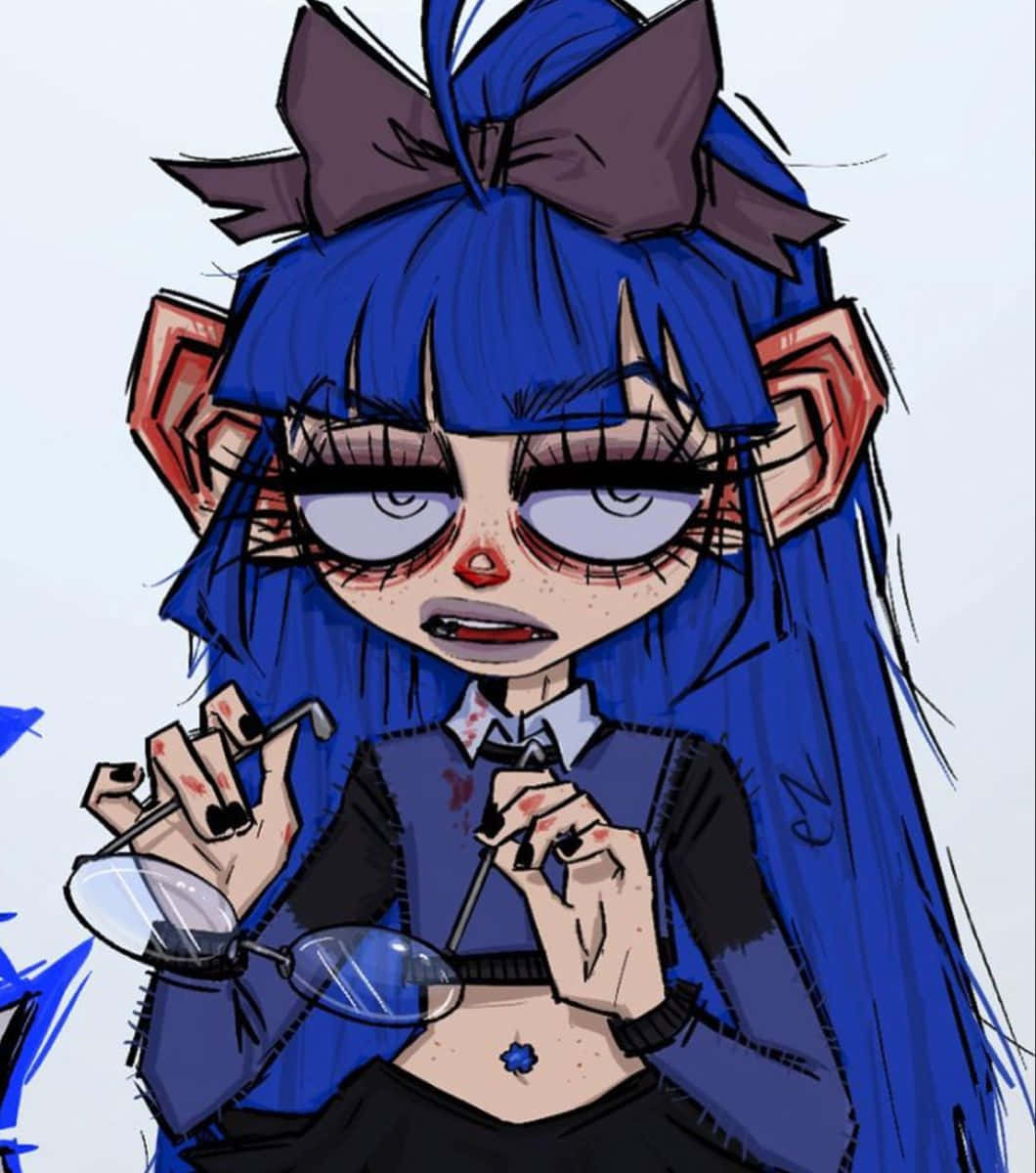 Grunge Cartoon Drawing Girl Blue Hair Red Nose Wallpaper