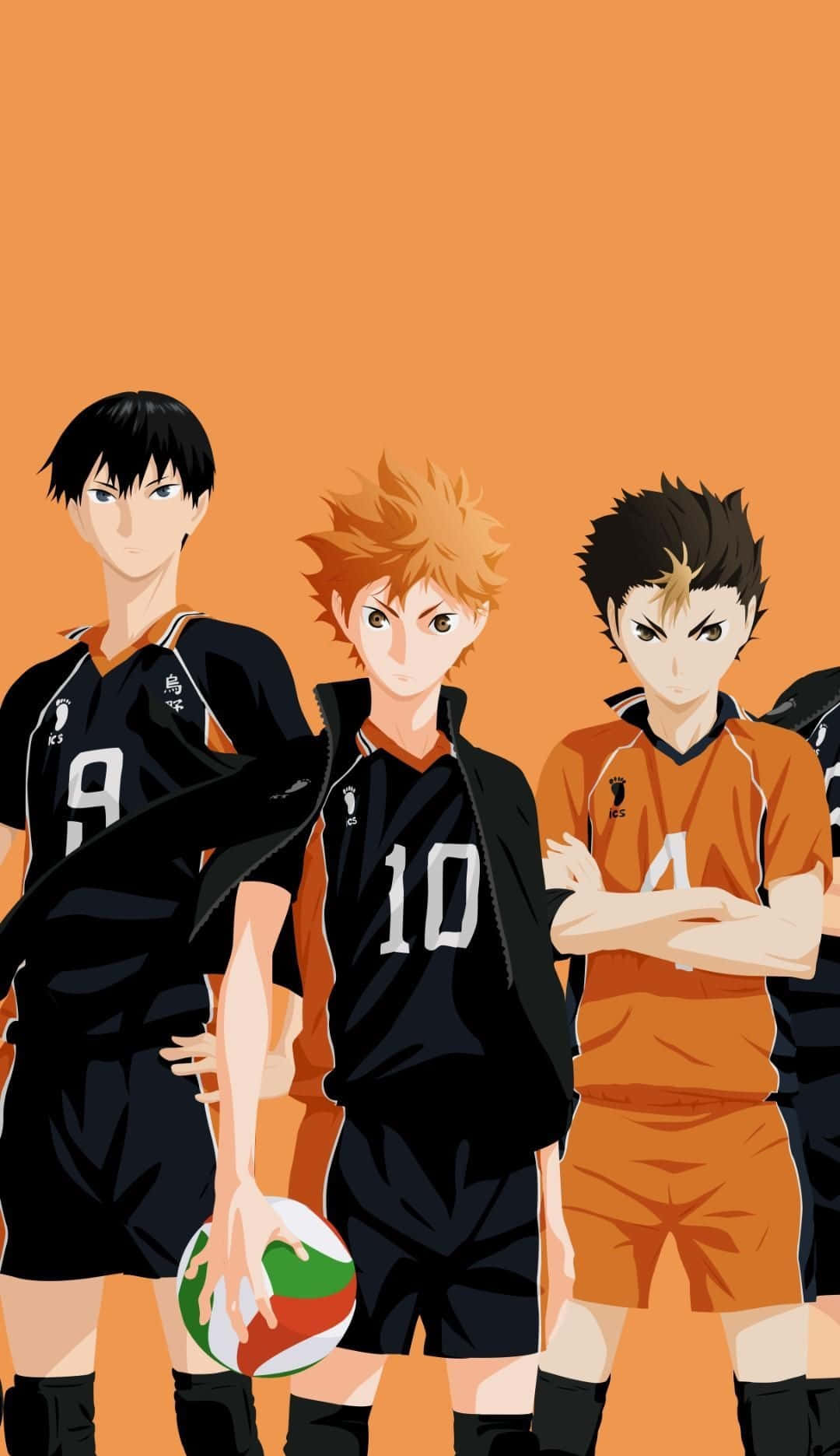 Haikyuu Iphone Shoyo Hinata With Tobio Kageyama And Yu Nishinoya Wallpaper