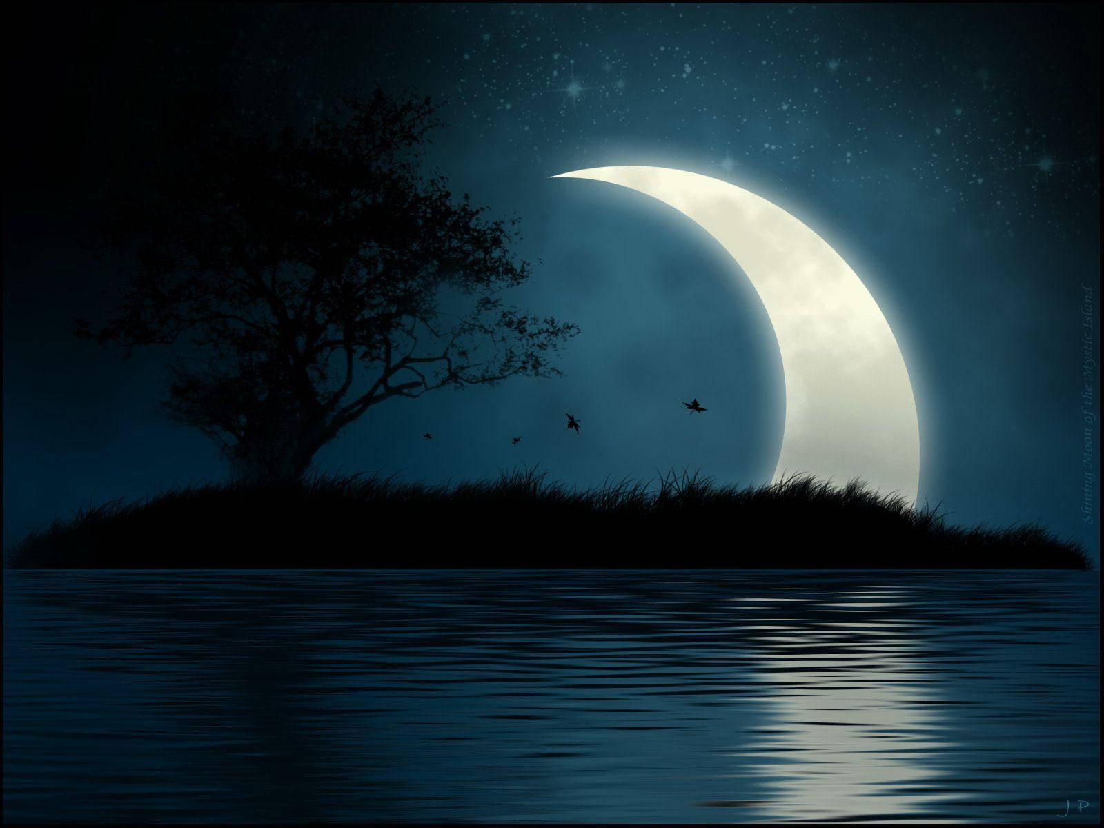 Half Crescent Moon Dark Art Wallpaper