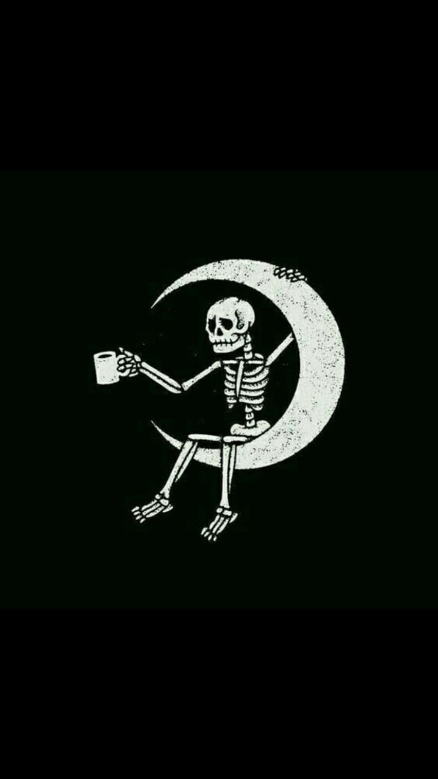 Halloween Tumblr Aesthetic Skeleton Coffee In Moon Wallpaper