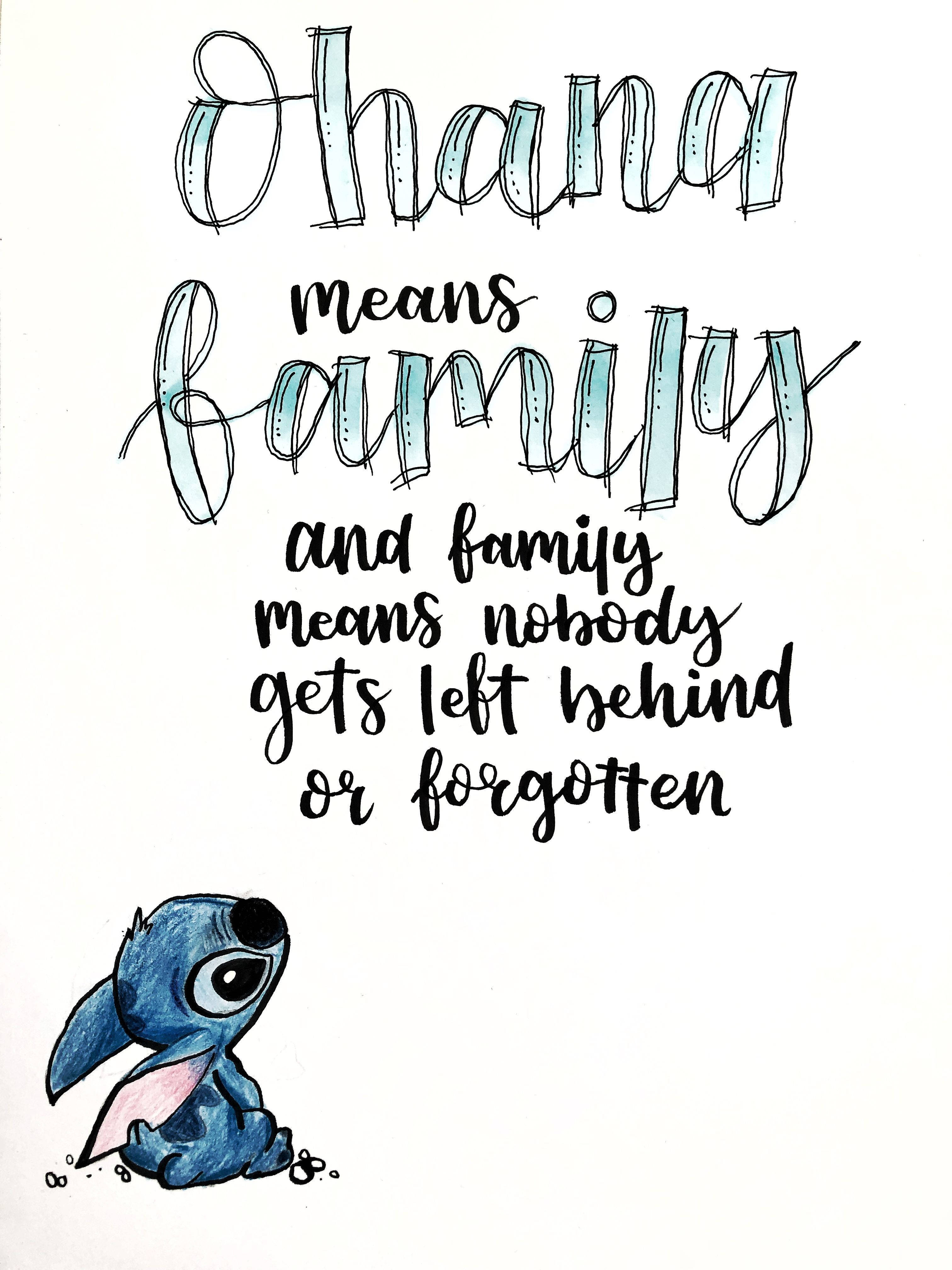 Handwritten Lilo & Stitch Ohana Quote Wallpaper