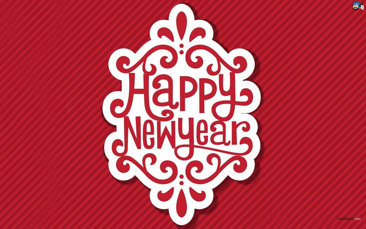 Happy New Year In White And Red Wallpaper