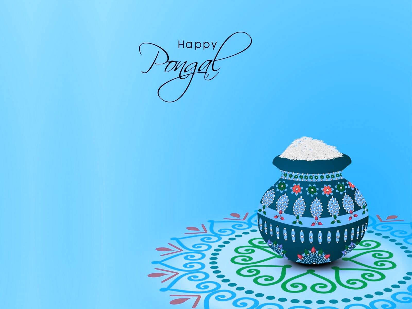 Happy Pongal Blue Pot Wallpaper