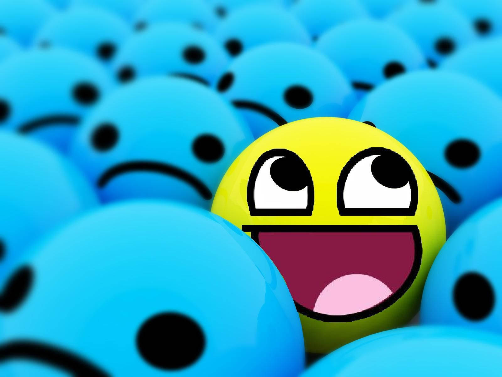 Happy Yellow Smiley In Sad Blue Wallpaper