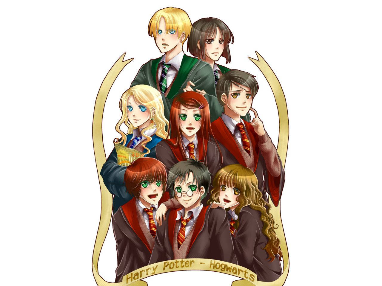 Harry Potter Anime Friends And Enemies Wallpaper