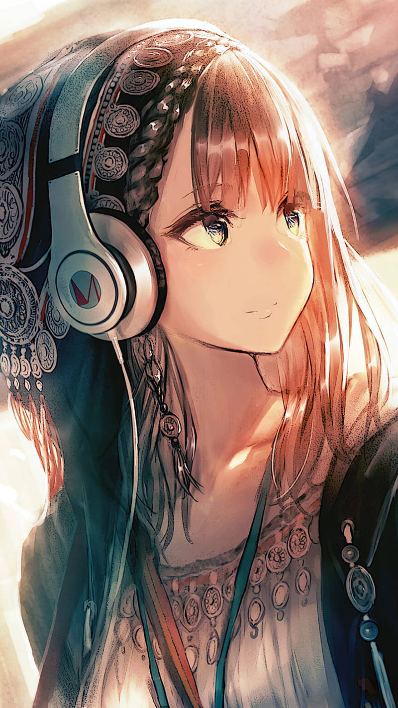 Headphones On An Anime Girl Phone Wallpaper