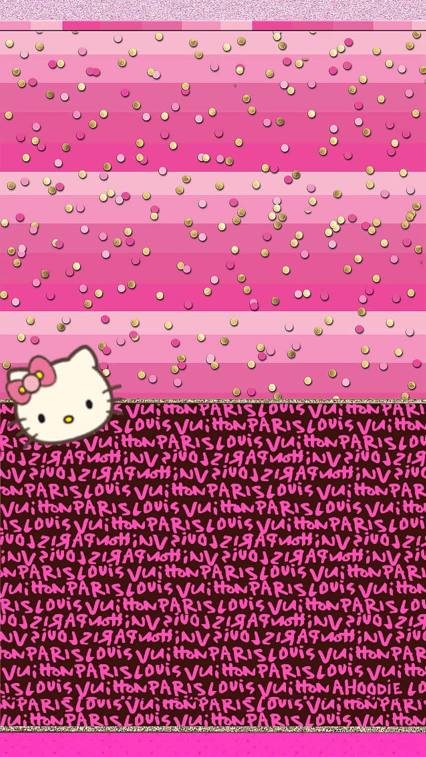 Hello Kitty Wallpaper With Gold And Pink Stripes Wallpaper