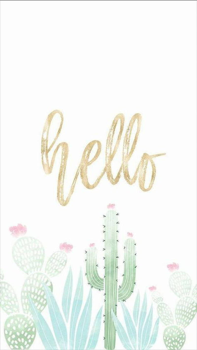 Hello Pastel Cactus Mobile Wallpaper