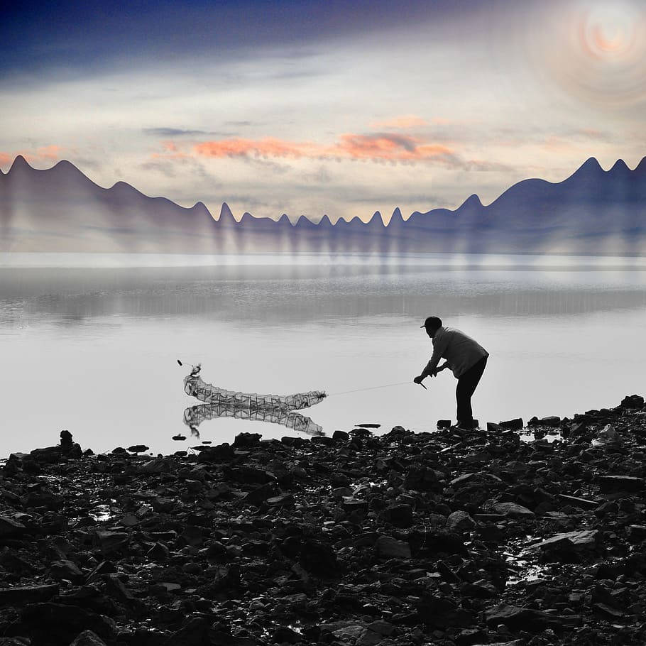 High Tonal Contrast Of Fisherman Wallpaper