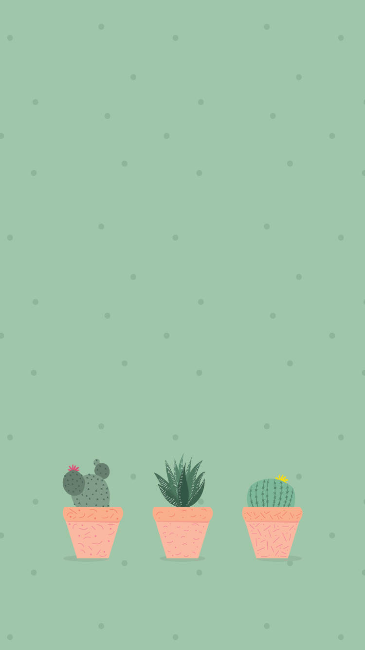 Hijau Cactus Art Wallpaper