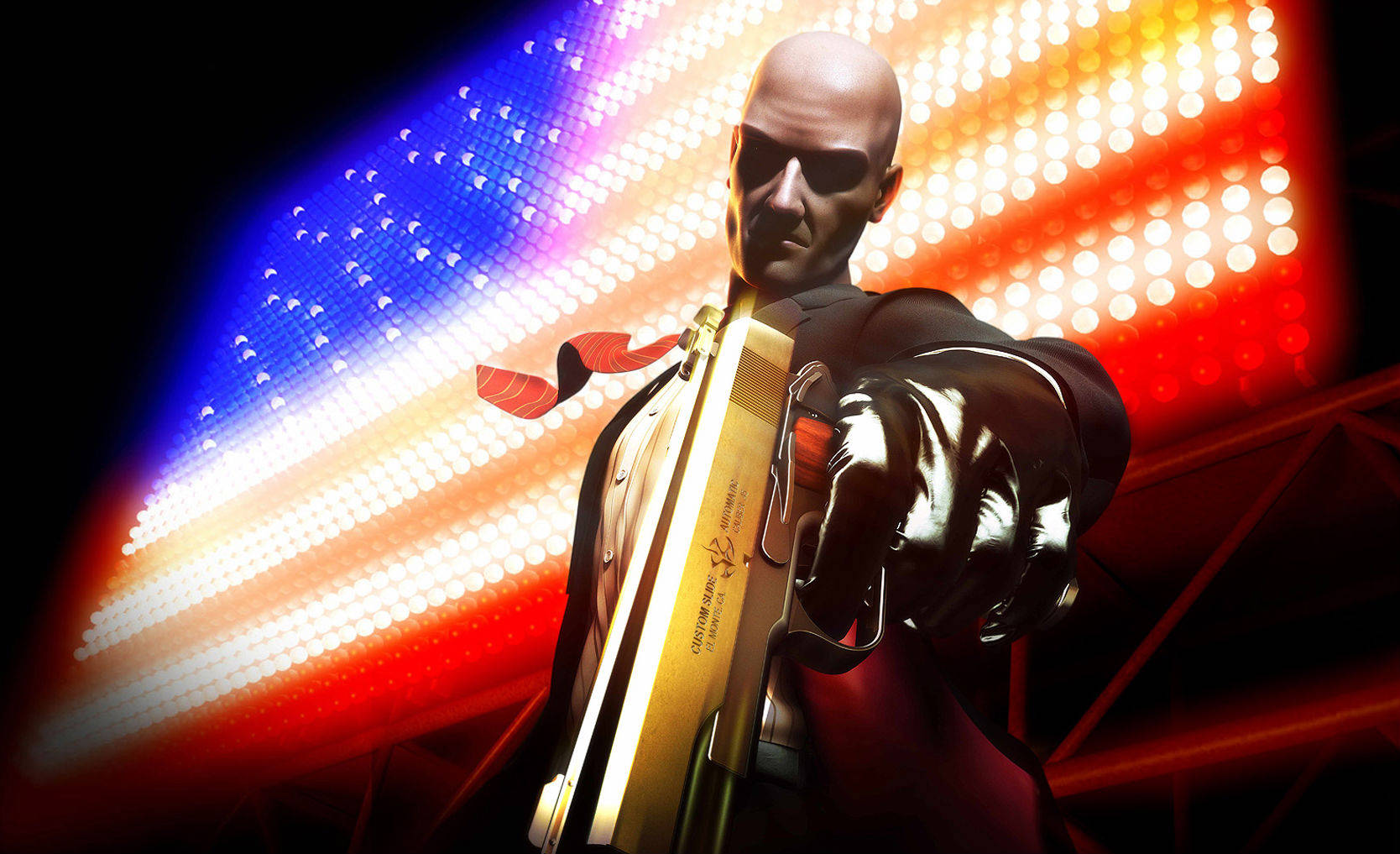 Hitman With American Flag Lights Wallpaper