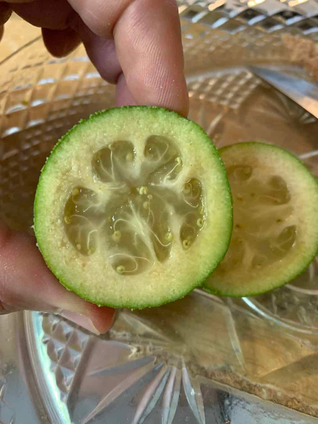 Holding A Slice Of Feijoa Wallpaper